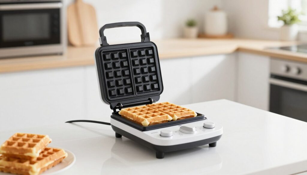 Aparat modern de făcut waffle în bucătărie contemporană românească