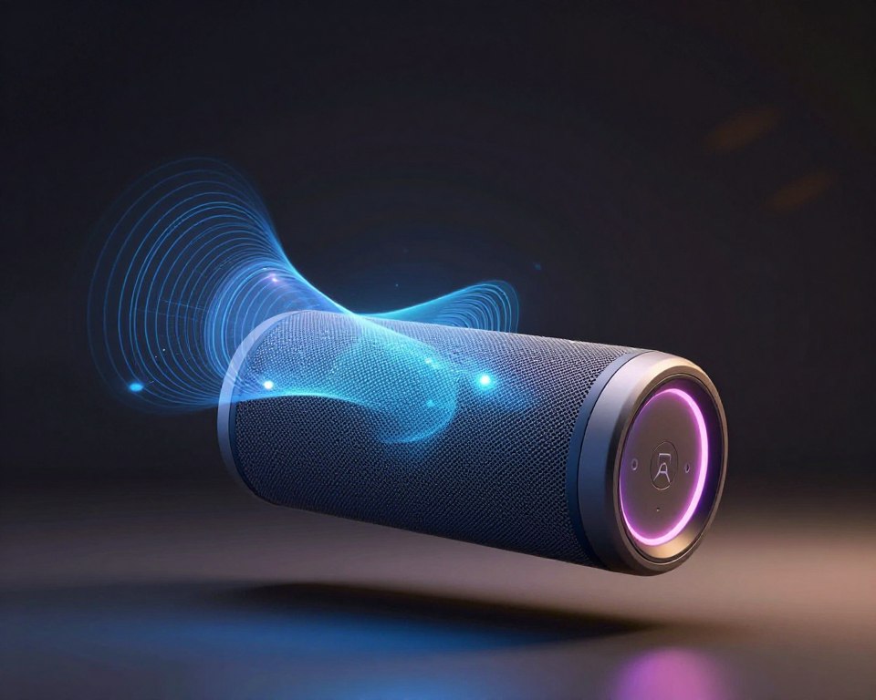 Boxă portabilă futuristă cu tehnologie de sunet spațial