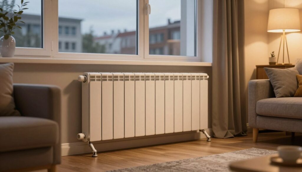 Calorifer electric modern instalat într-un apartament confortabil