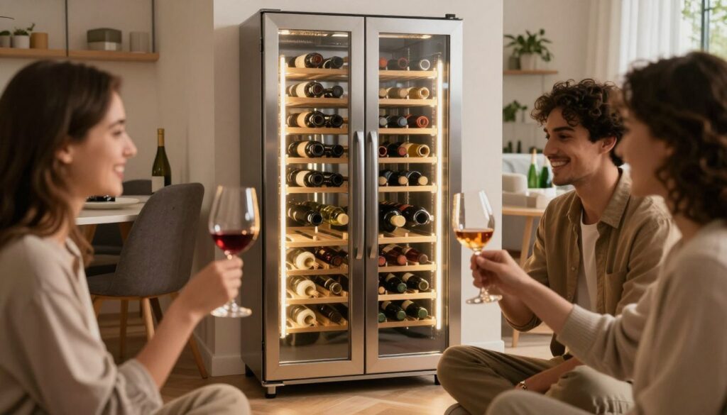 Colecție elegantă de vinuri în racitor modern de apartament