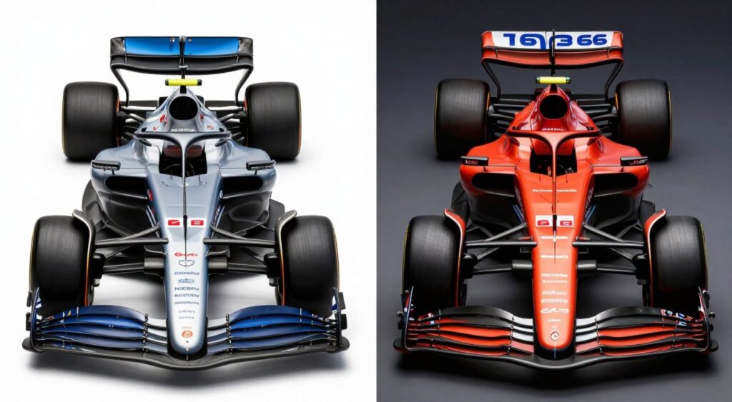 Comparație design F1 2025 vs concepte 2026