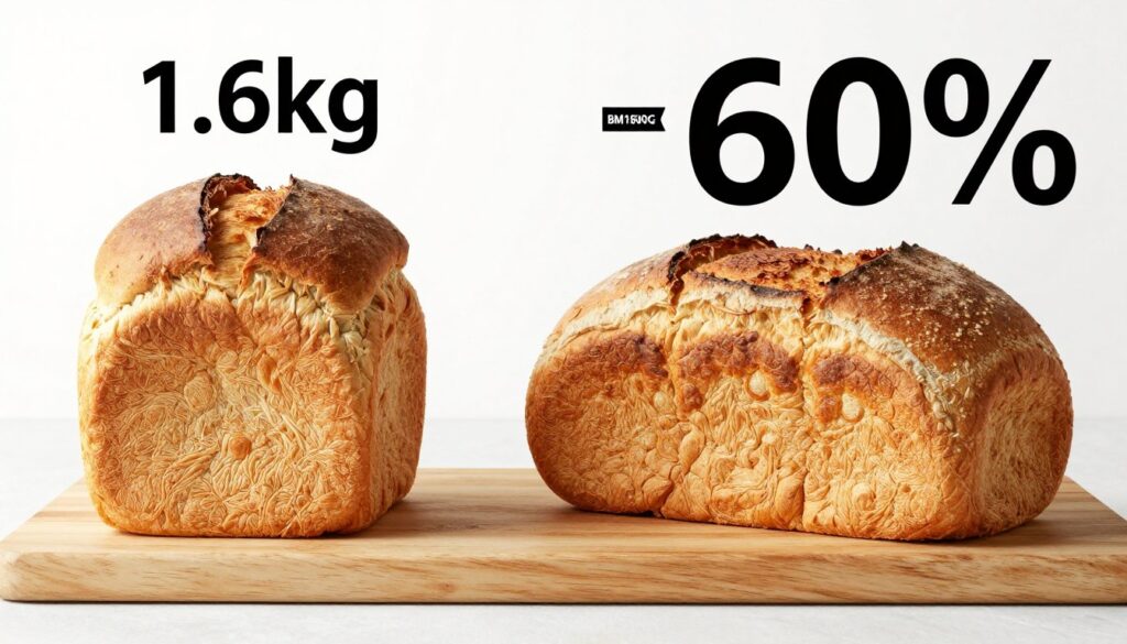 Comparație dimensiune pâine 1.6kg vs standard