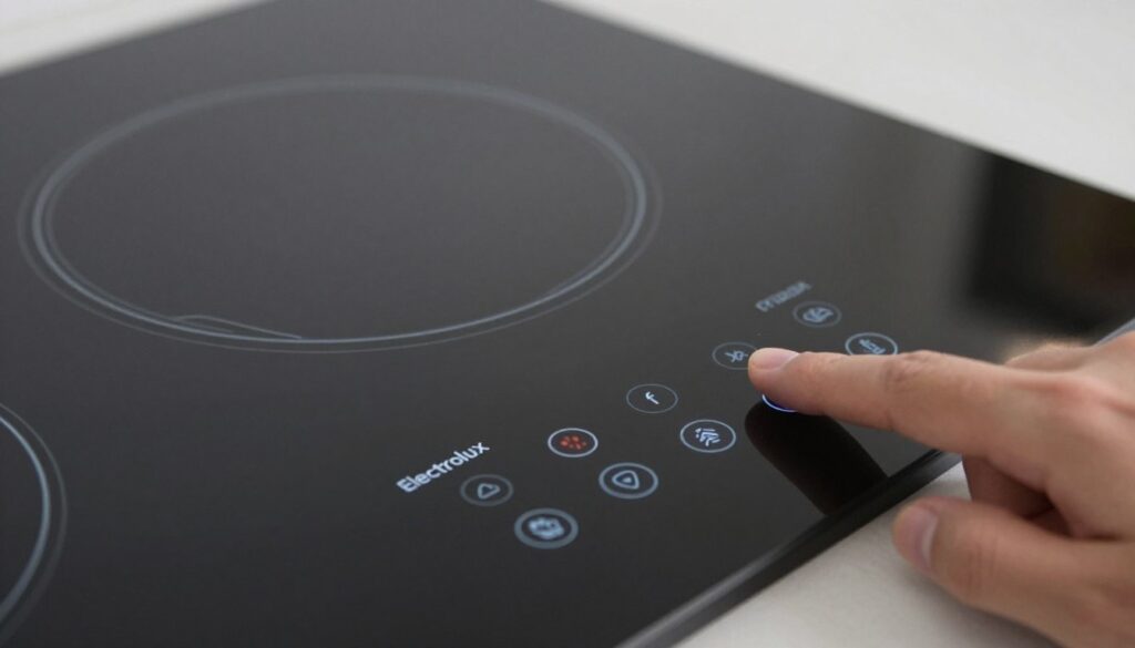 Detaliu control touch al plitei Electrolux LIV63431Bk cu indicator caldura reziduala