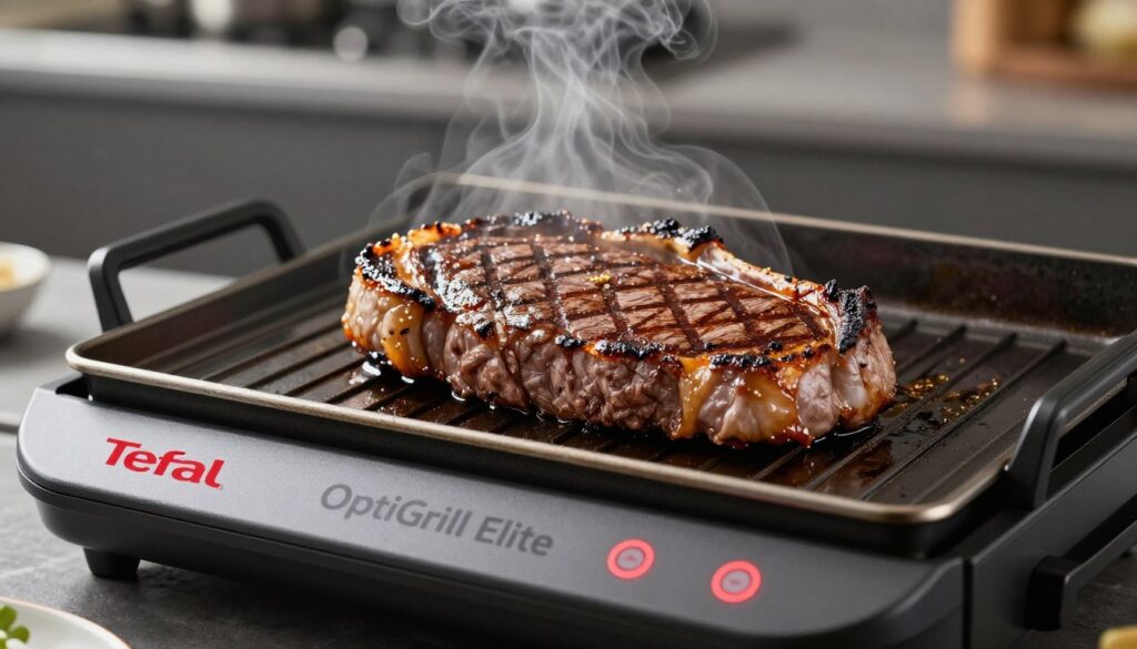Friptură perfectă preparată pe grătarul electric Tefal OptiGrill Elite cu indicator de gătire activ