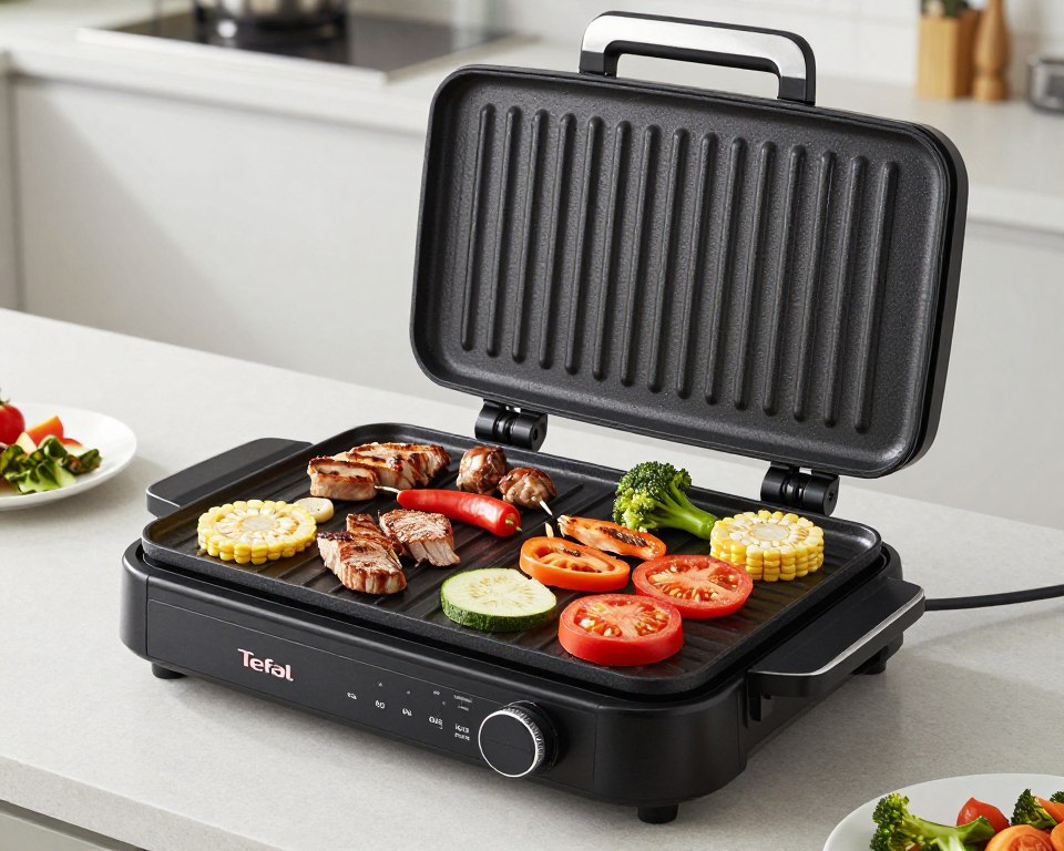 Grătar electric tip plancha Tefal CB6A0830 cu suprafață netedă și două zone de gătit