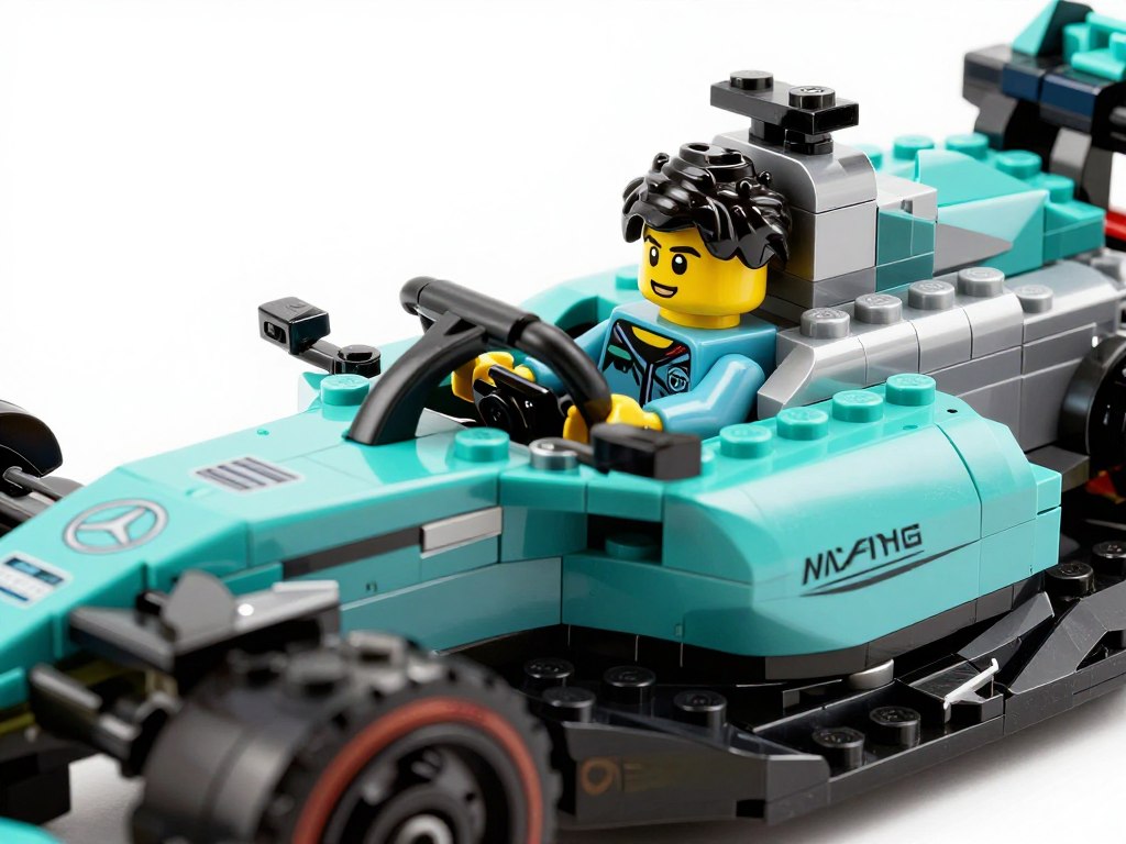 LEGO Mercedes-AMG F1 W14 E Performance detaliu cockpit și aripă