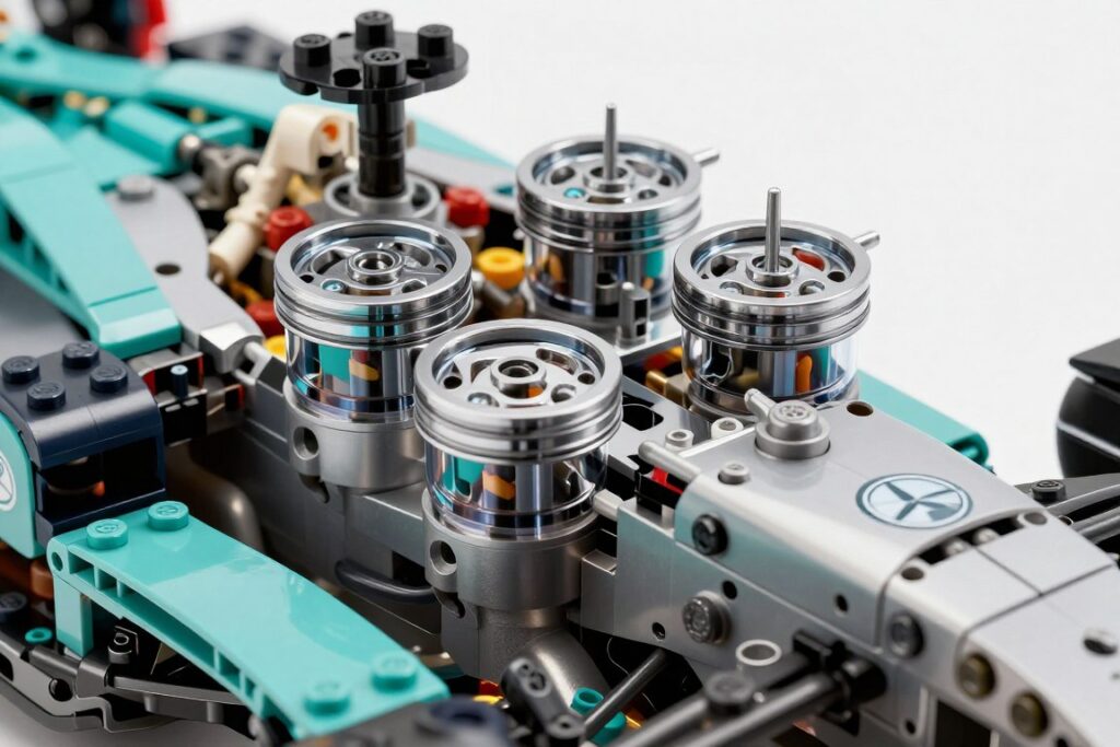 LEGO Mercedes F1 motor V8 cu piston functional