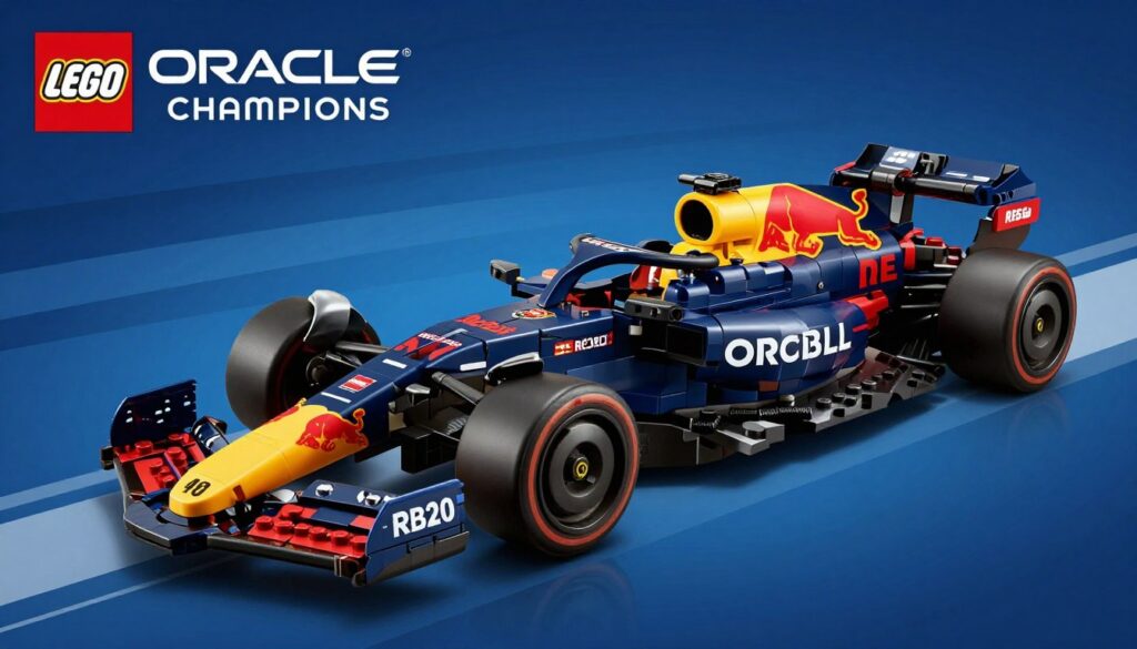 LEGO Speed Champions Oracle Red Bull Racing RB20 pe fundal albastru