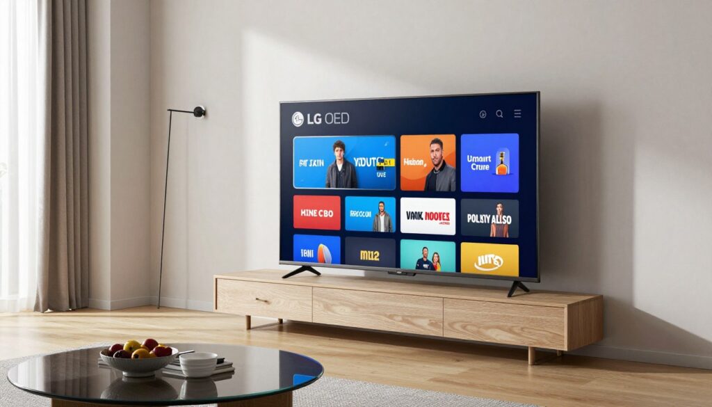 LG B5 OLED televizor accesibil într-un apartament tineresc modern LG B5 OLED televizor accesibil într-un apartament tineresc modern