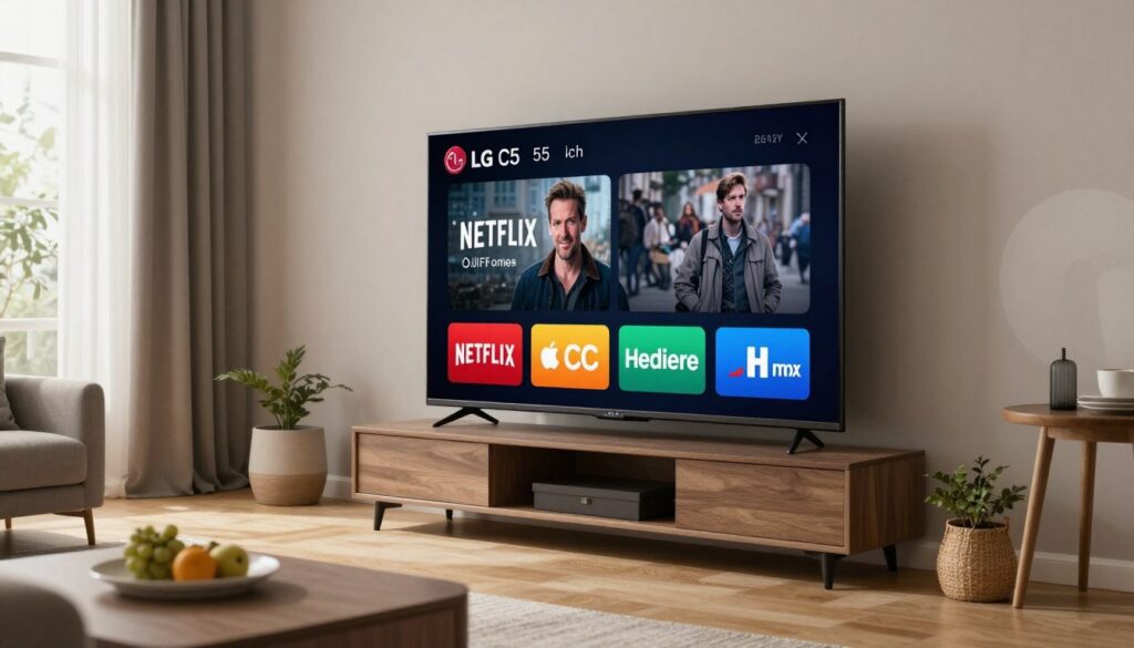 LG C5 OLED 55 inch într-un apartament compact modern românesc LG C5 OLED 55 inch într-un apartament compact modern românesc