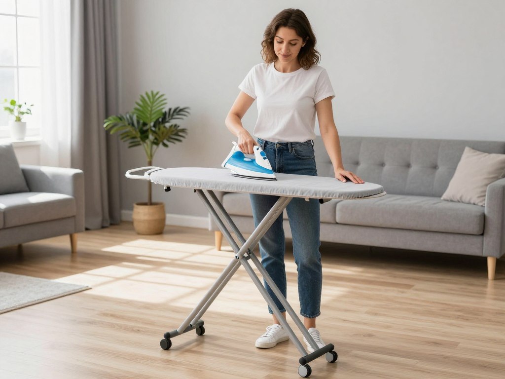 Masa de calcat Leifheit AirBoard M Solid în utilizare