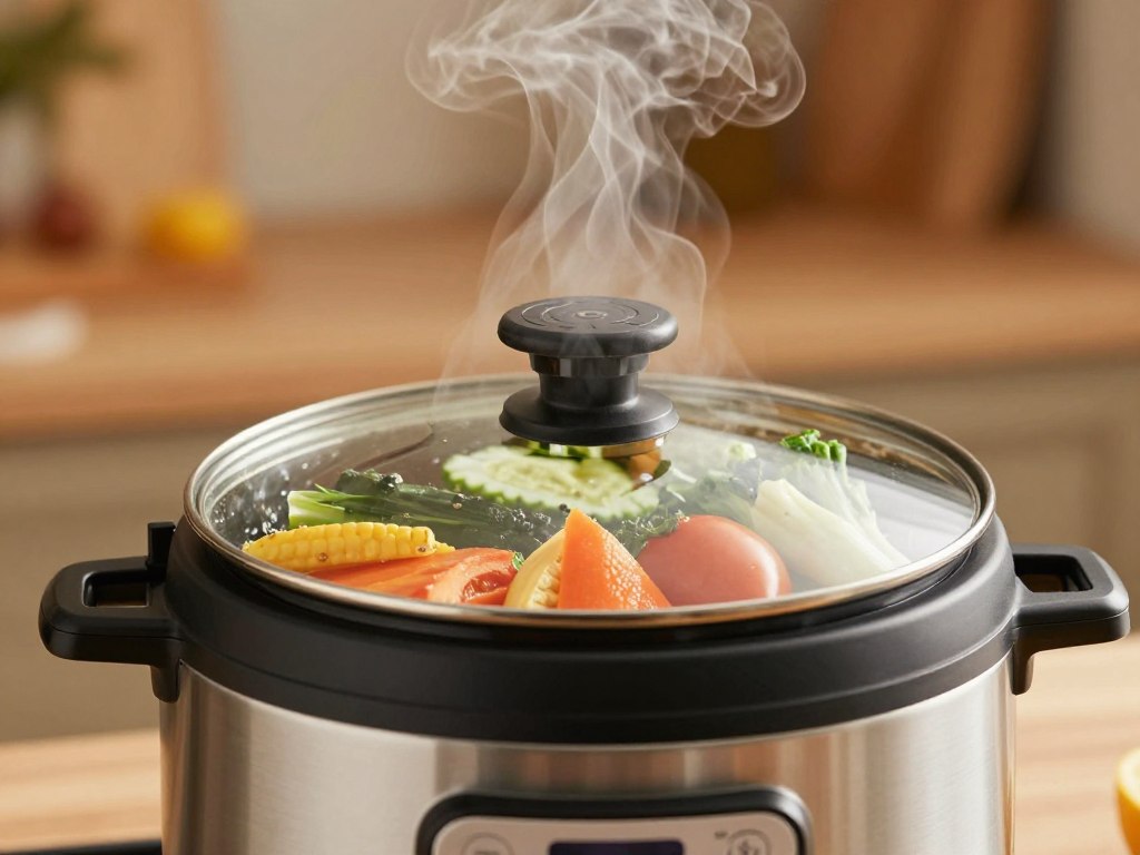 Multicooker bun pregătind mâncare sănătoasă cu abur