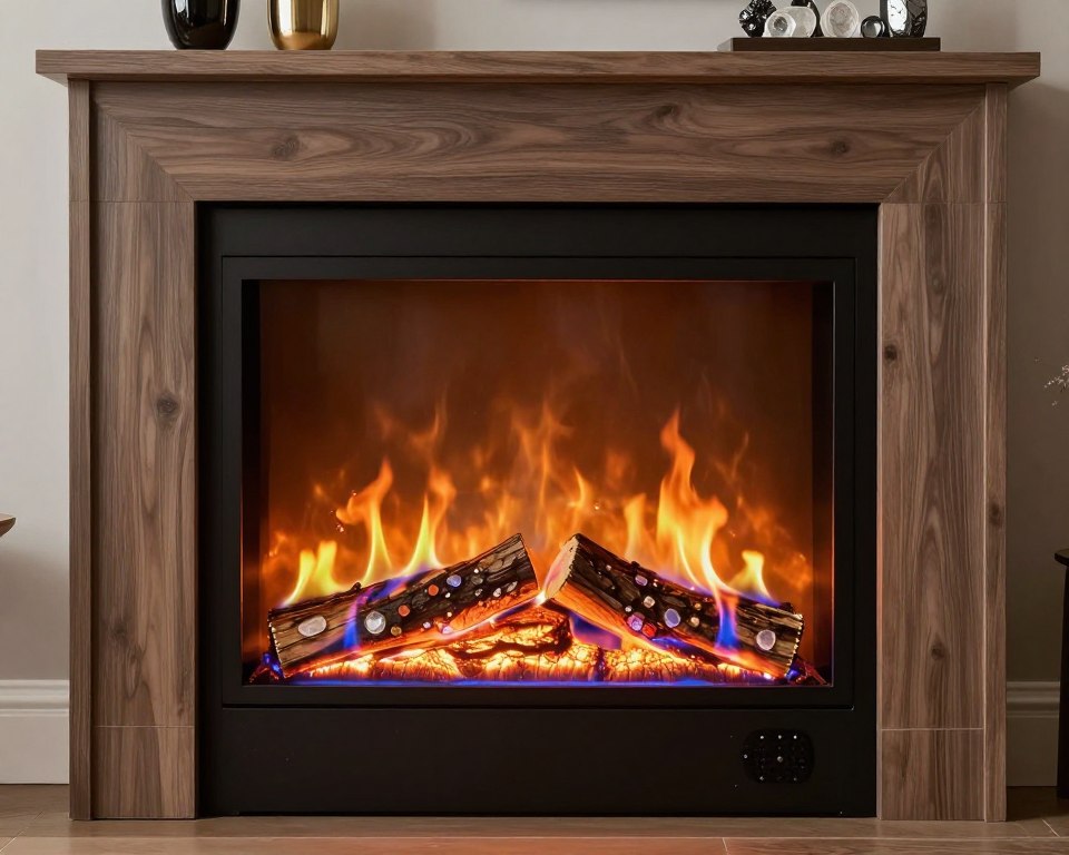 Panou combinatii culori Art Flame Haiti cu cristale si busteni decorativi