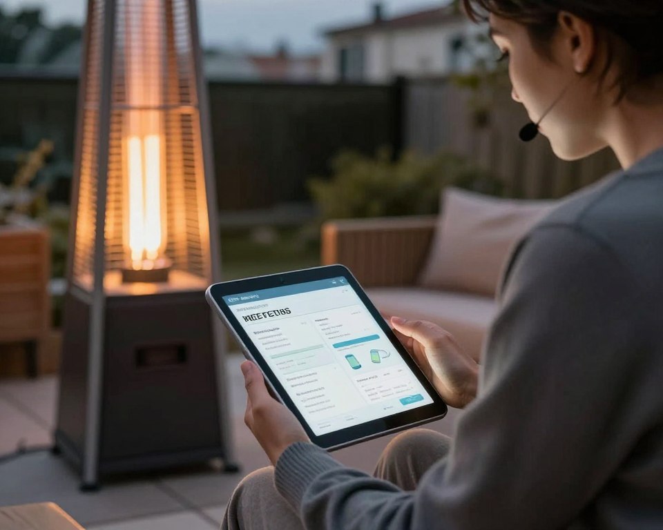 Persoană consultând ghid pentru alegerea încălzitorului de terasă