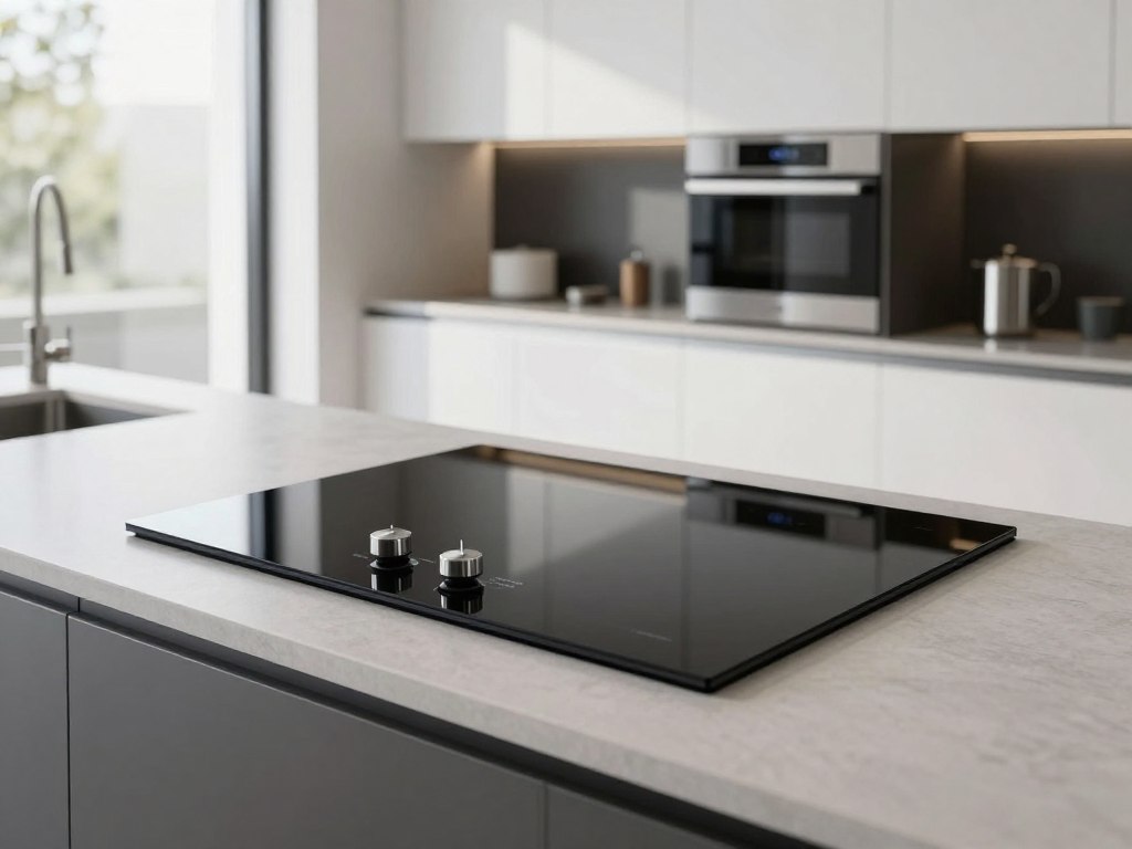 Plita Candy CH64CCB instalata in bucatarie moderna cu design negru