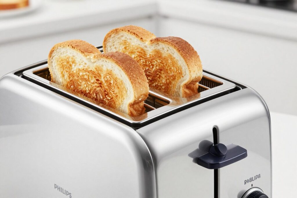 Prăjitor de pâine Philips Viva Collection HD2582/90 cu două felii de pâine rumenite uniform