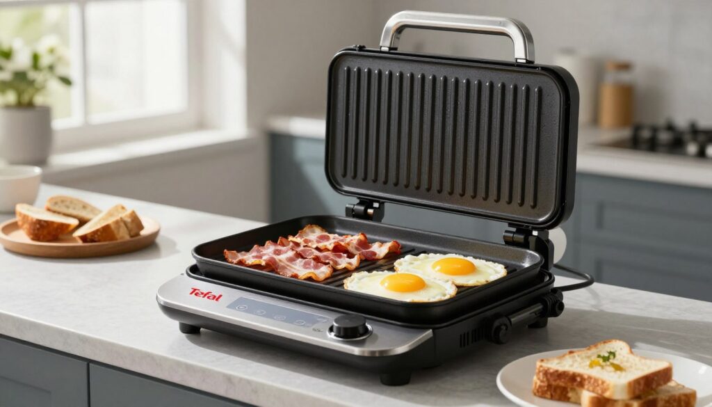 Pregătire mic dejun rapid pe grătarul electric Tefal OptiGrill+ standard
