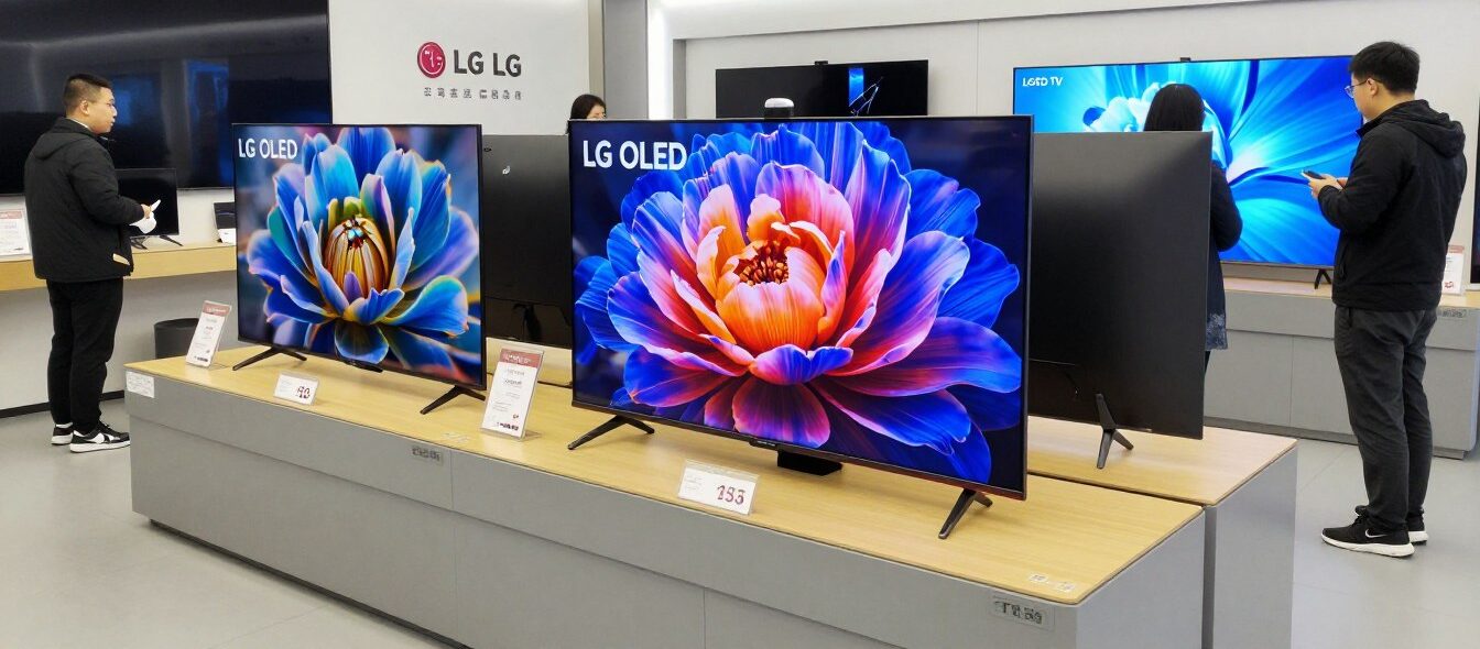 Prezentare a gamei LG OLED 2026 într-un magazin de electronice Prezentare a gamei LG OLED 2026 într-un magazin de electronice