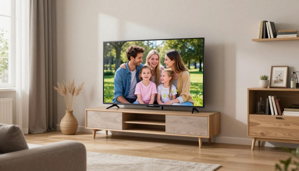Samsung 55 inch 8K TV in cozy medium-sized apartment living room