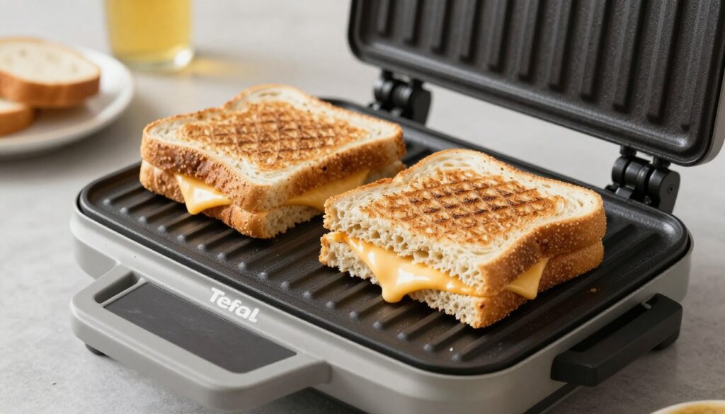 Sandvișuri panini proaspăt pregătite pe grătarul electric Tefal Inicio compact