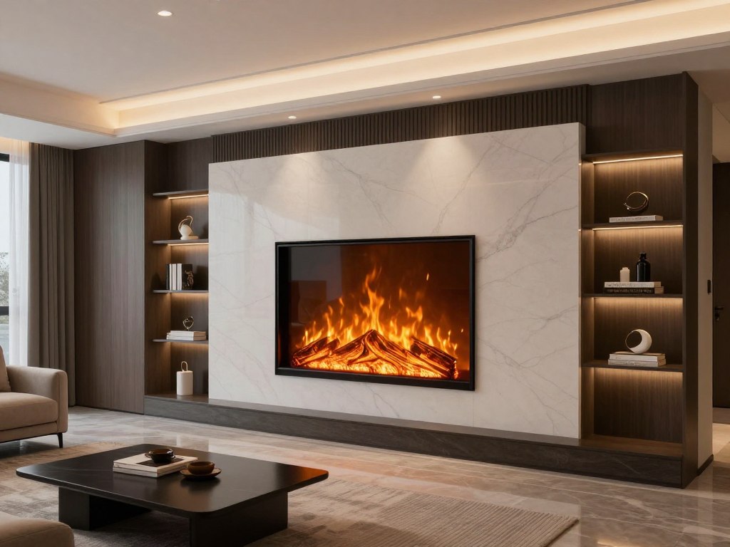 Semineu Art Flame Haiti 78 incorporat in perete living modern