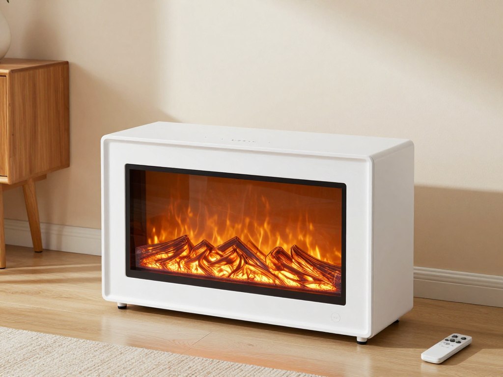 Semineu electric TAGU Frode Pure White cu focar 3D si telecomanda