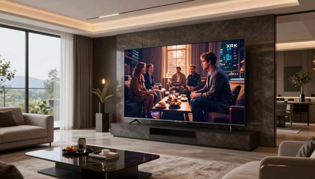 Sony BRAVIA XR 8K 75 inch TV in spacious modern apartment living room with cinema atmosphere