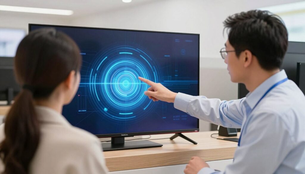 Specialist explicând tehnologia MiniLED