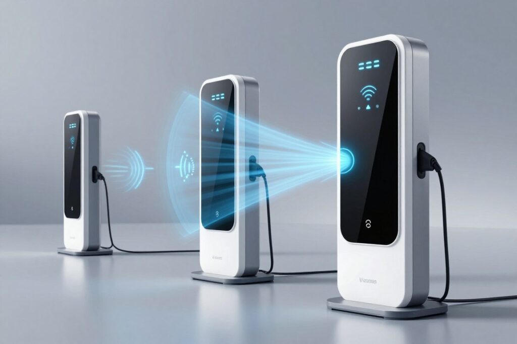 Stație de încărcare wireless futuristă cu multiple dispozitive