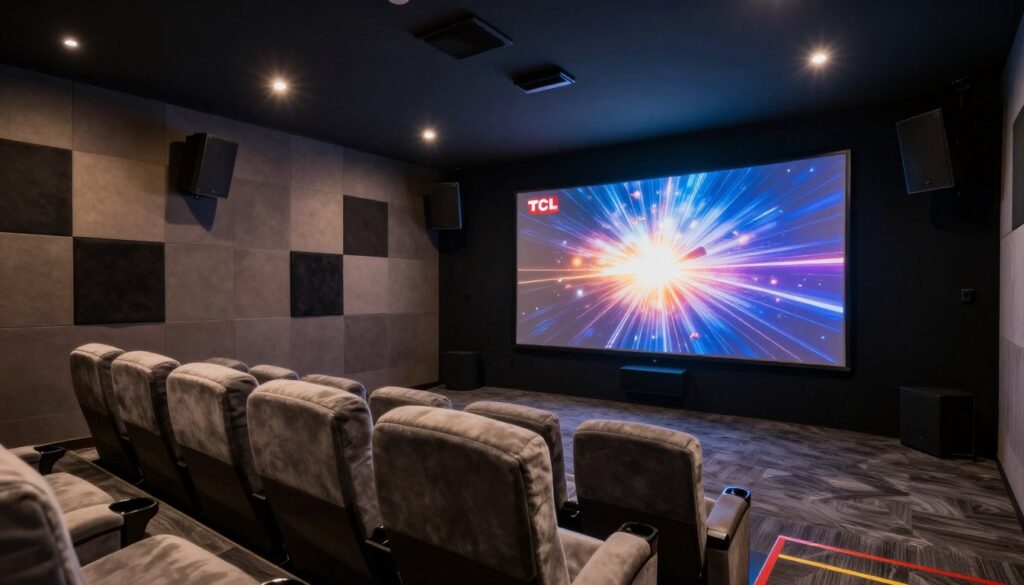 TCL 75Q8C în home cinema dedicat