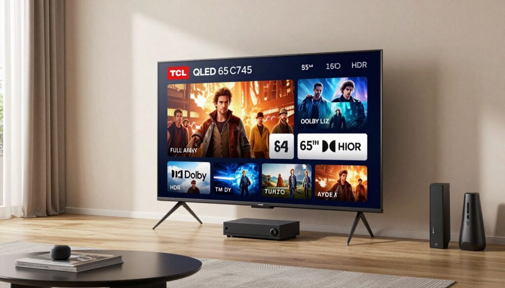 TCL QLED 65C745 televizor 65 inch cu Full Array Dimming în apartament spațios