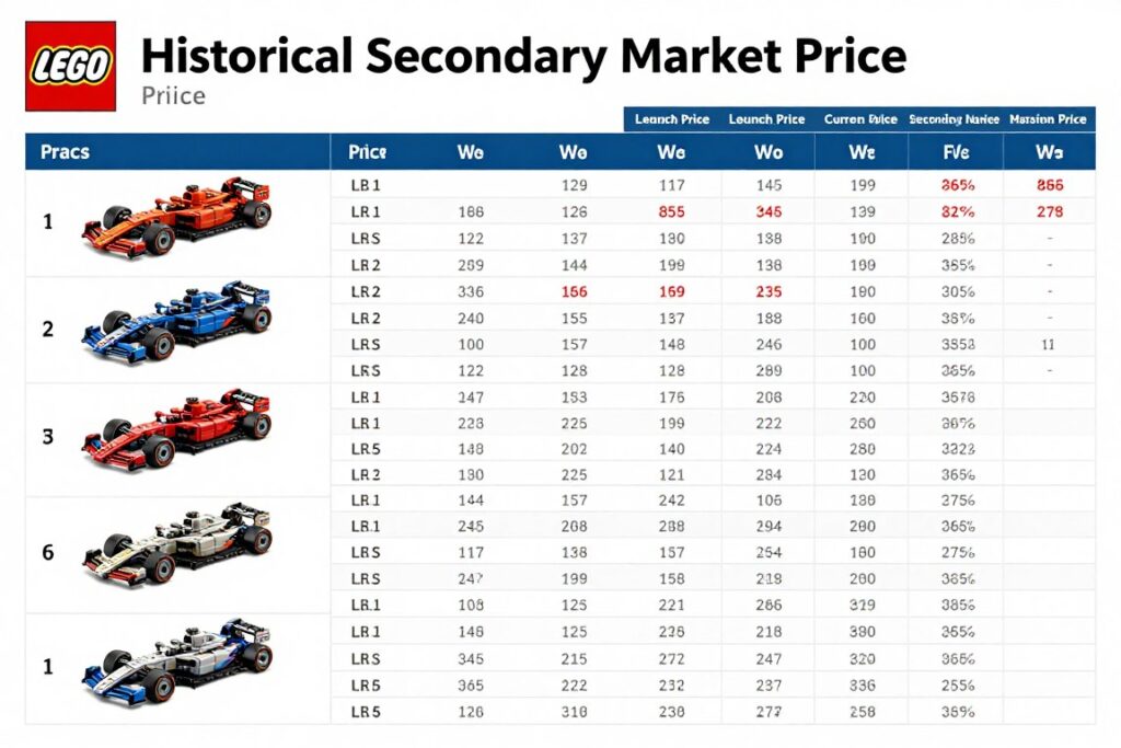 Tabel prețuri piață secundară LEGO F1 istoric