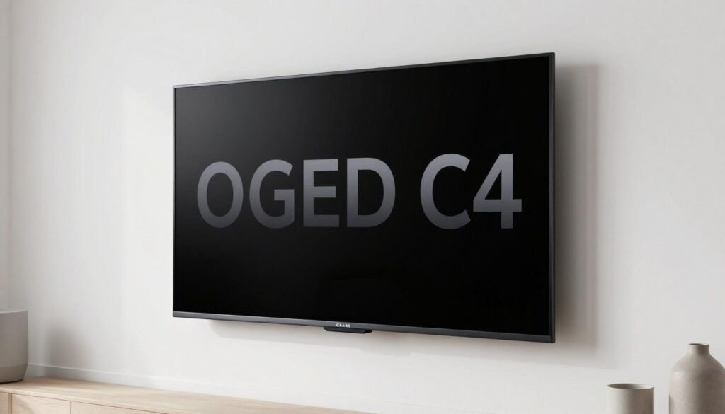 Televizor LG OLED C4 cu design gallery și negru perfect în apartament minimalist