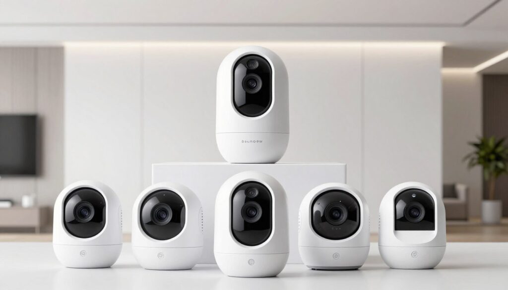 Top 7 cele mai bune camere video smart pentru casa in 2026 aranjate pe fundal modern