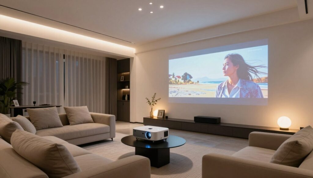 Top 7 proiectoare home-cinema pentru apartamente setup modern in living