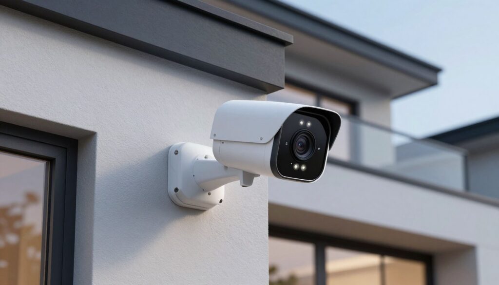 camera video smart montata pe perete exterior casa moderna cu imagini clare pe timp de noapte camera video smart montata pe perete exterior casa moderna cu imagini clare pe timp de noapte