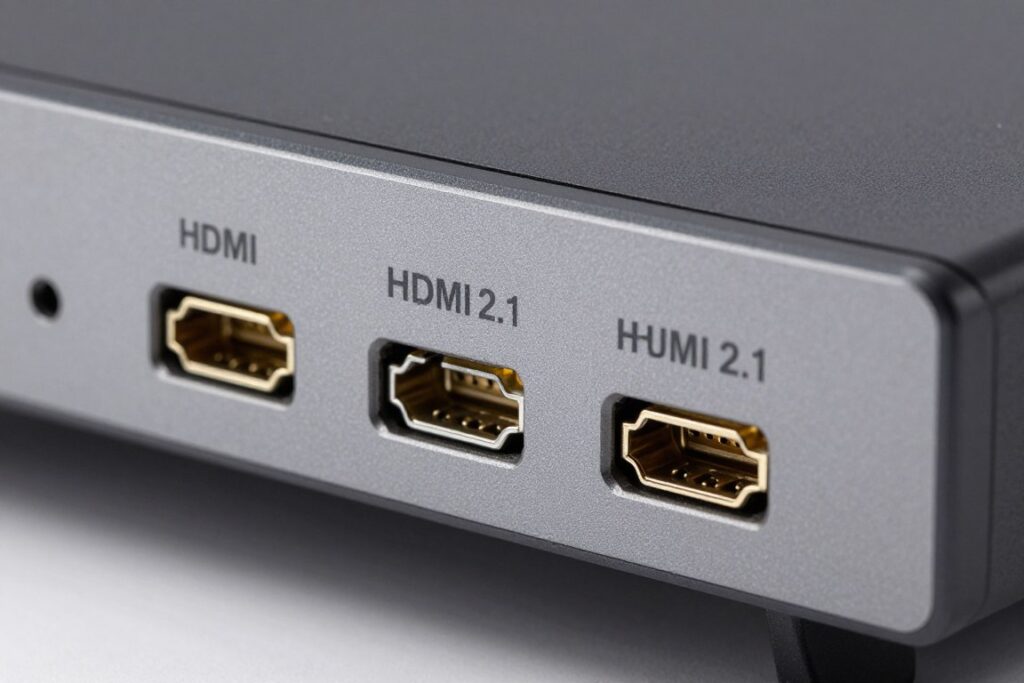 Porturi HDMI 2.1 pe spatele unui televizor modern 2026 Porturi HDMI 2.1 pe spatele unui televizor modern 2026