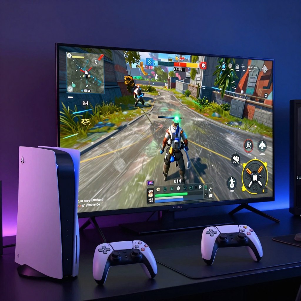 Setup gaming cu televizor OLED 120Hz și console PlayStation 5 Setup gaming cu televizor OLED 120Hz și console PlayStation 5