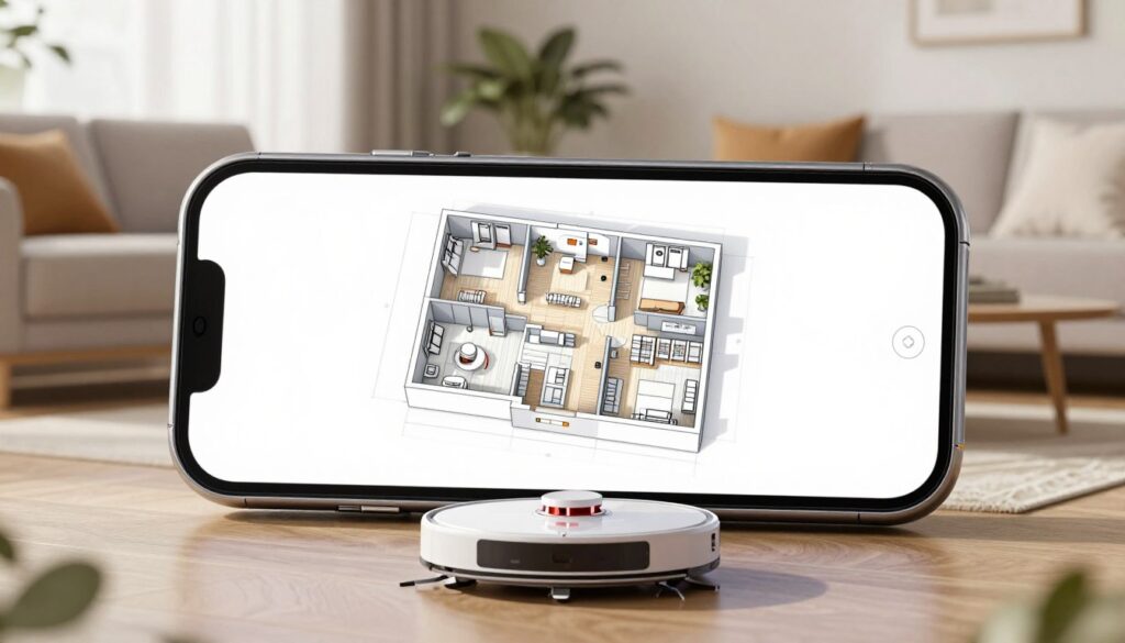 Aspirator robot cu AI creând hartă 3D a apartamentului