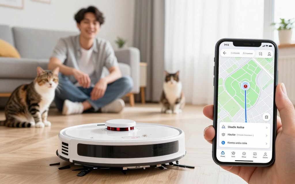 Aspirator robot curățând eficient apartament cu animale de companie