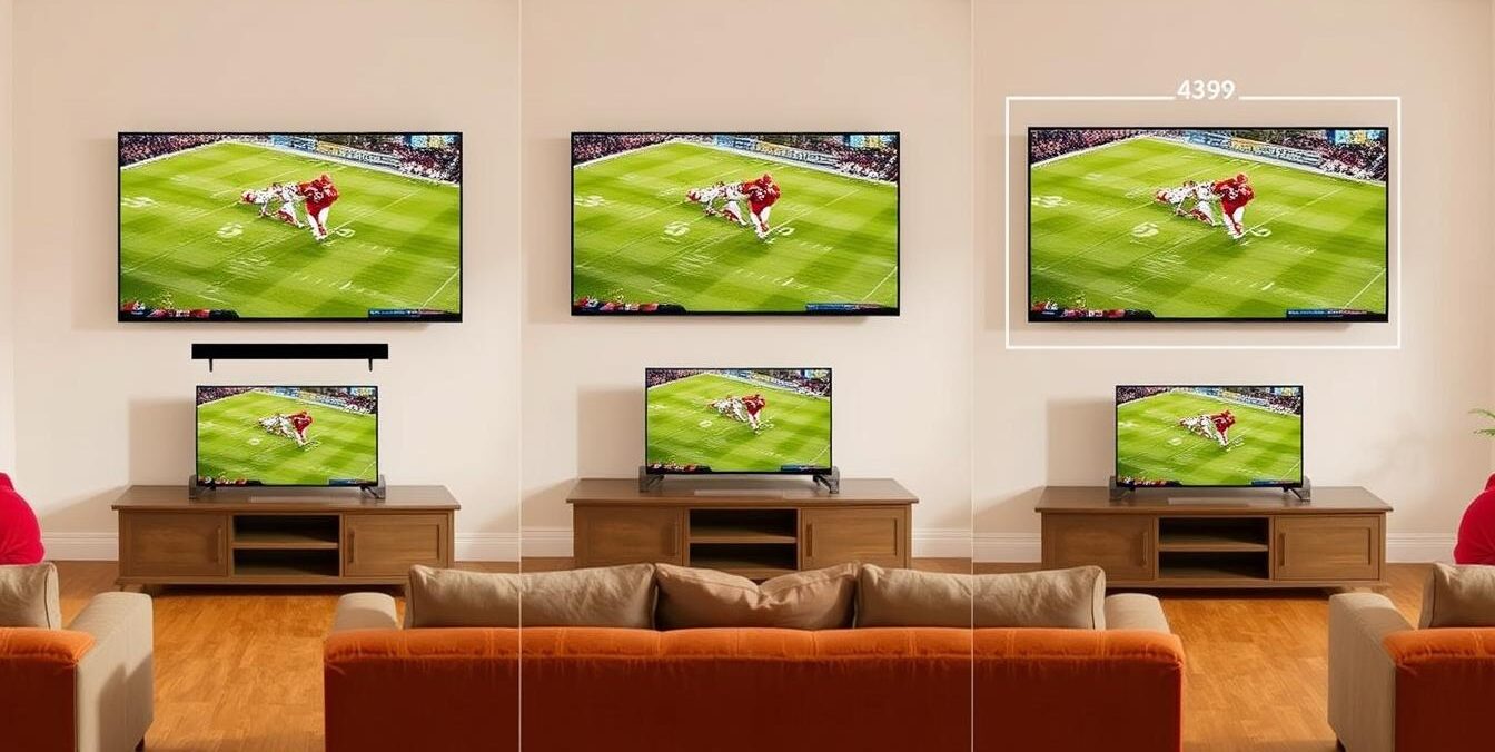 Comparatie intre diferite dimensiuni de televizoare in aceeasi camera pentru meciuri Comparatie intre diferite dimensiuni de televizoare in aceeasi camera pentru meciuri