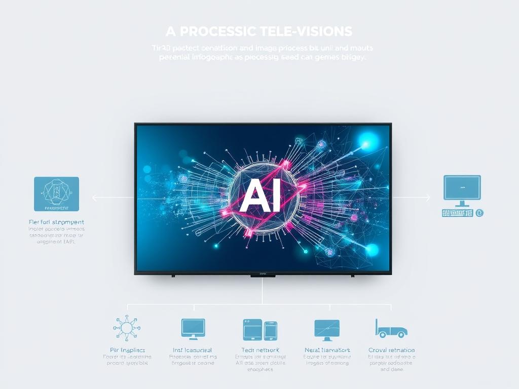 Diagrama tehnologiei AI în televizoare modernă arătând procesare imagine Diagrama tehnologiei AI în televizoare modernă arătând procesare imagine