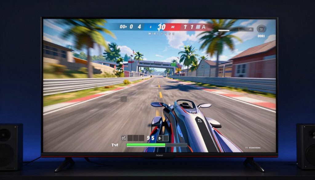 Fast-paced gaming scene showing 120Hz smooth motion on high-end TV