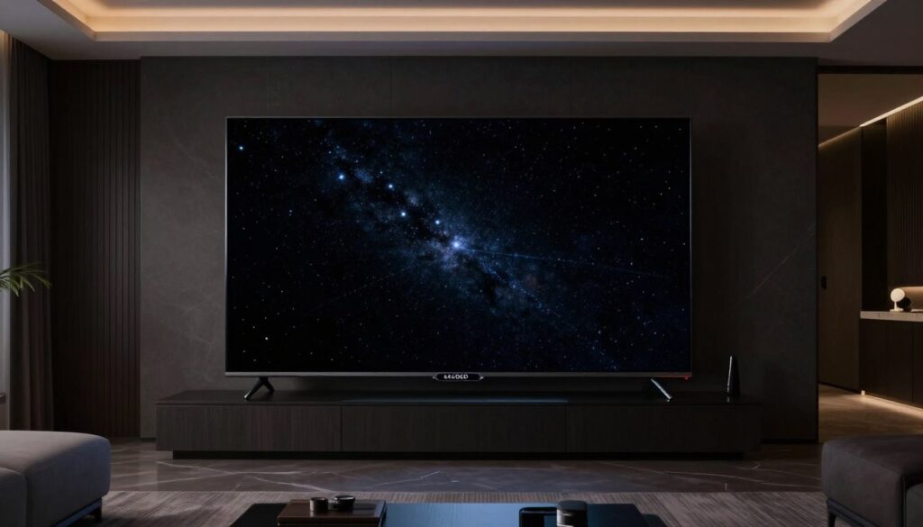 LG OLED TV displaying perfect black levels in dark room environment