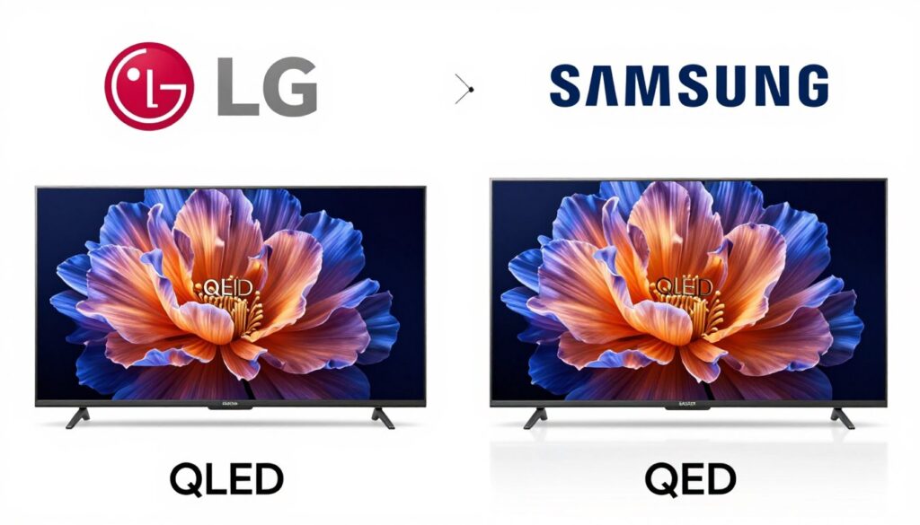 LG and Samsung TV brand logos with flagship models displayed side by side