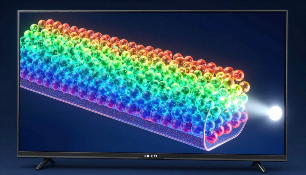 Quantum Dot layer visualization showing color enhancement technology