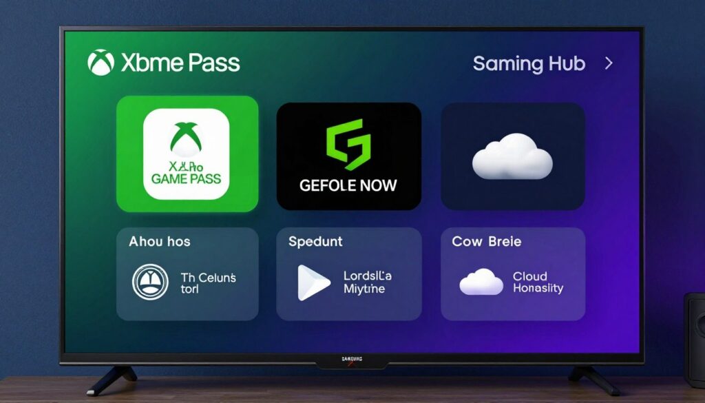 Samsung Gaming Hub interface showing cloud gaming platforms