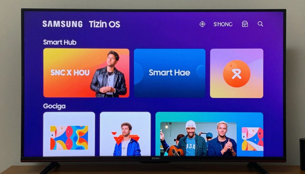 Samsung Tizen interface showing Smart Hub and app recommendations