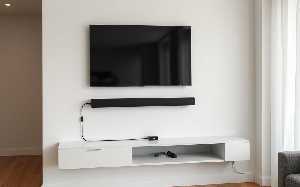 Setup curat soundbar fără cabluri vizibile Setup curat soundbar fără cabluri vizibile