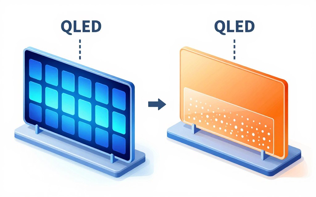 Technical diagram showing OLED vs QLED panel technology differences
